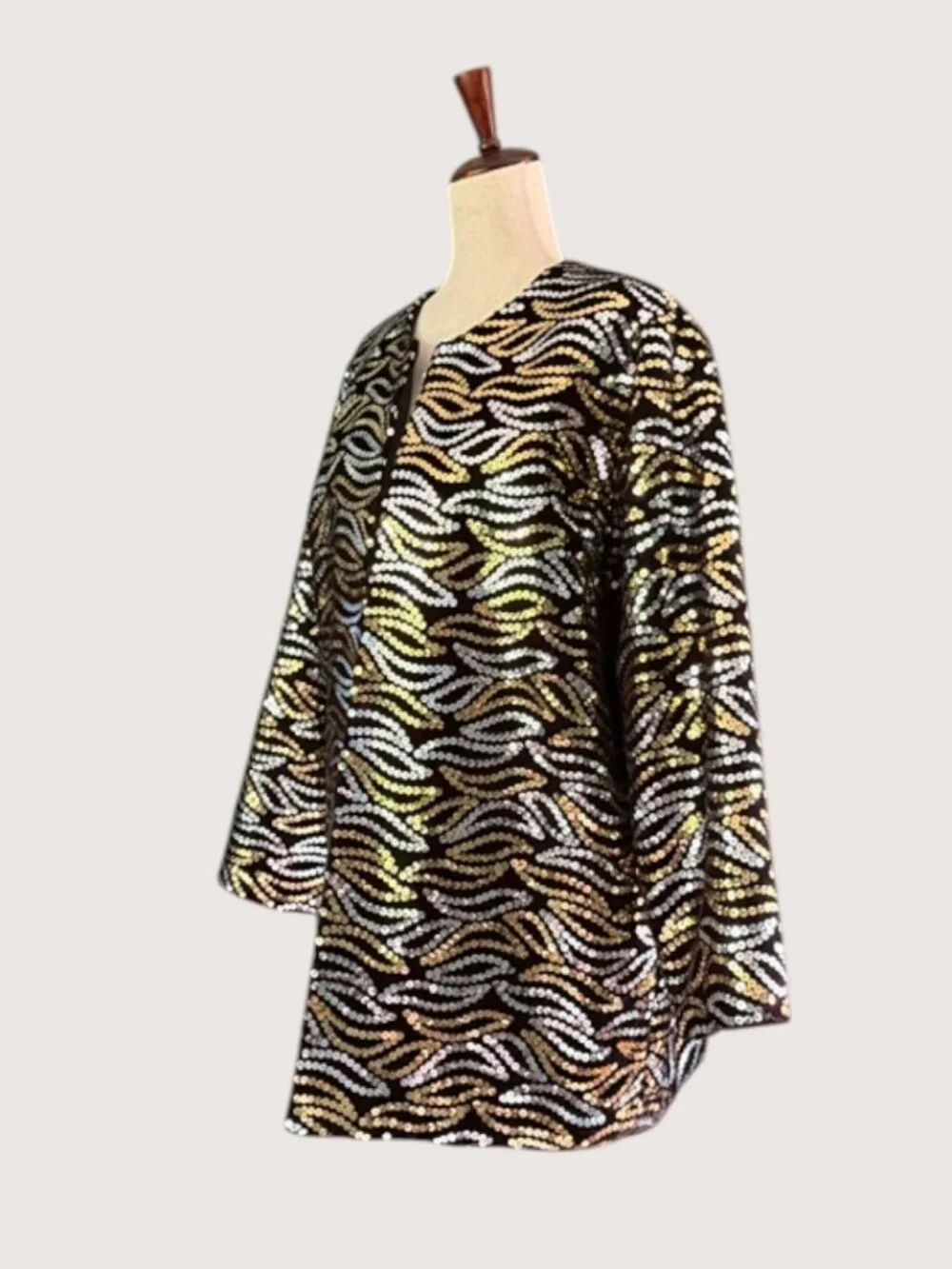 Rothschild For Lilli Ann Night Life Silver Gold Sequin Black Velvet Jacket SZ 10 - Picture 6 of 13